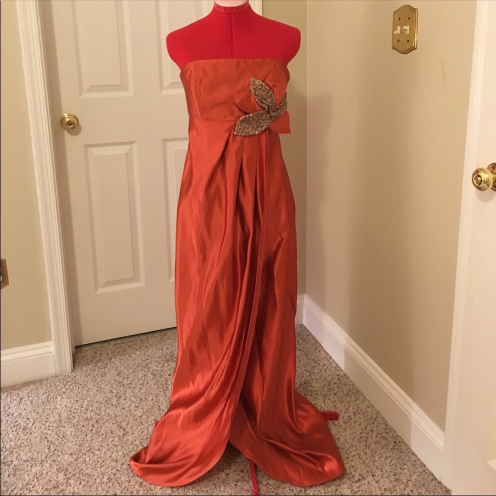 Jayson Brusndon orange silk evening gown 8 dress